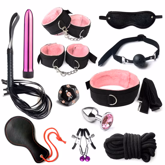 Couples Sex Toy Adult Sex Roleplay Games Slave Bondage Kit (SM Lace Bondage Erotic Lace Breast Cover Handcuffs EyeMask)
