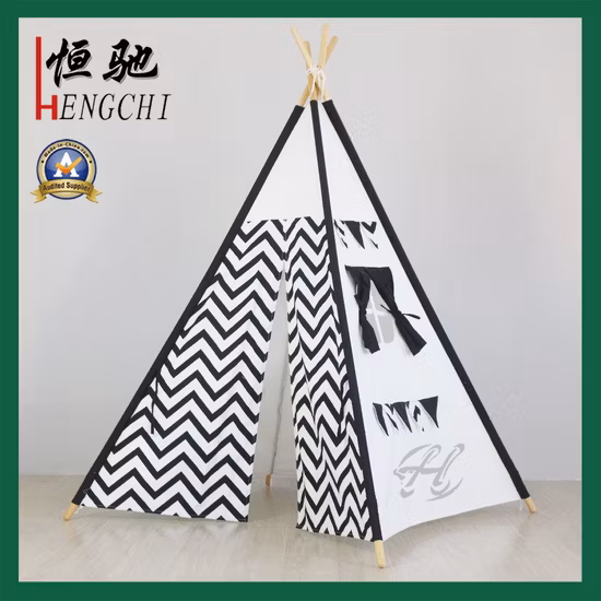 Tienda de madera para niños indios en el interior 100% algodón Tienda de lona tipi plegable para niños