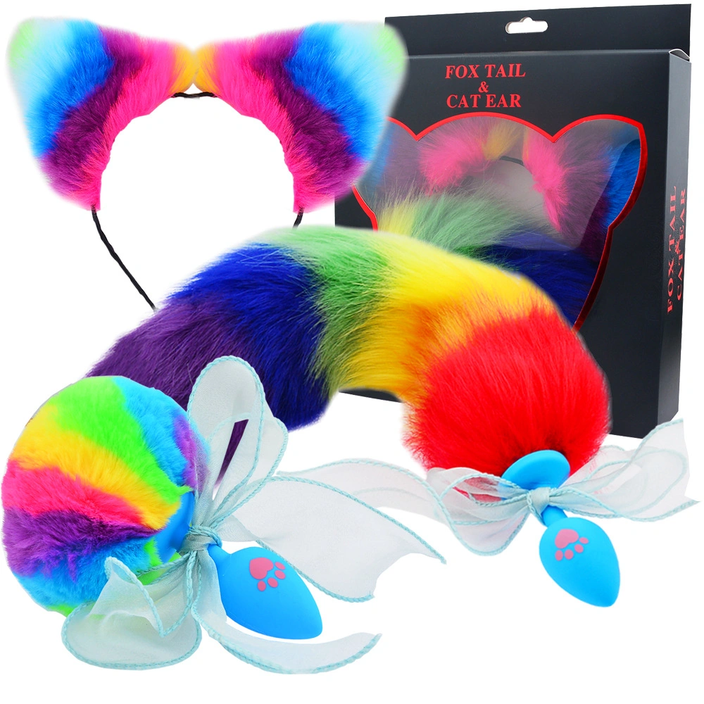 Erotic Adult Sex Toy Colorful Cat Ears Headband Set Furry Fox Tail Metal Anal Plug for Couples Bdsm Roleplay Butt Plug