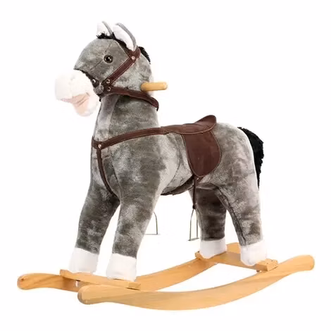 Venta al por mayor, mecedora para niños pequeños, caballo mecedora de Troya, muñecas de felpa, juguetes de peluche de caballo mecedora para montar en madera